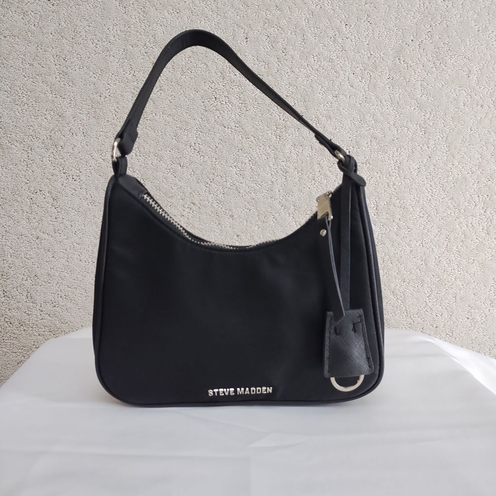 Steve Madden Bag Womens Black Shoulder Small Hobo Zip Top Silver Hardware